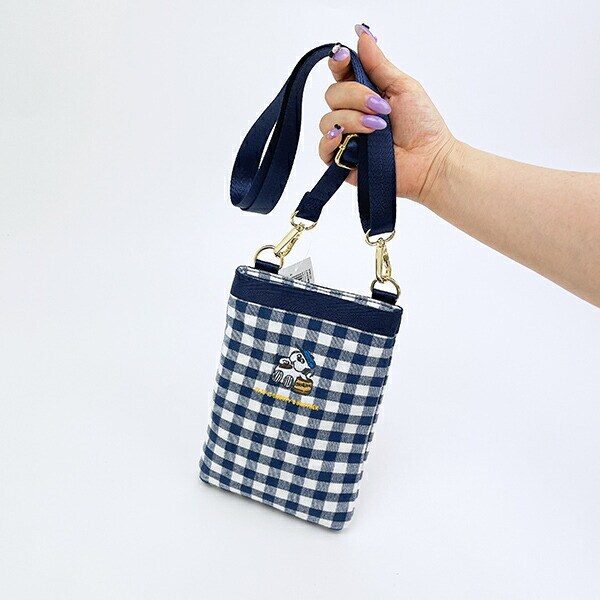 スヌーピー オラフ フラットショルダーバッグ ネイビーチェック SNOOPY