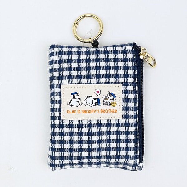 スヌーピー オラフ パスポーチ (ネイビーチェック) パスケース SNOOPY