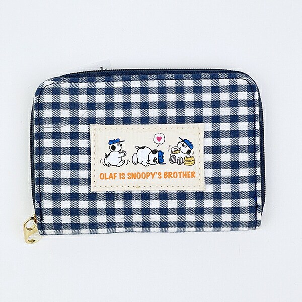 スヌーピー オラフ パスケース付きコインケース ネイビーチェック SNOOPY