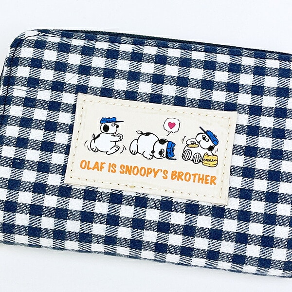 スヌーピー オラフ パスケース付きコインケース ネイビーチェック SNOOPY