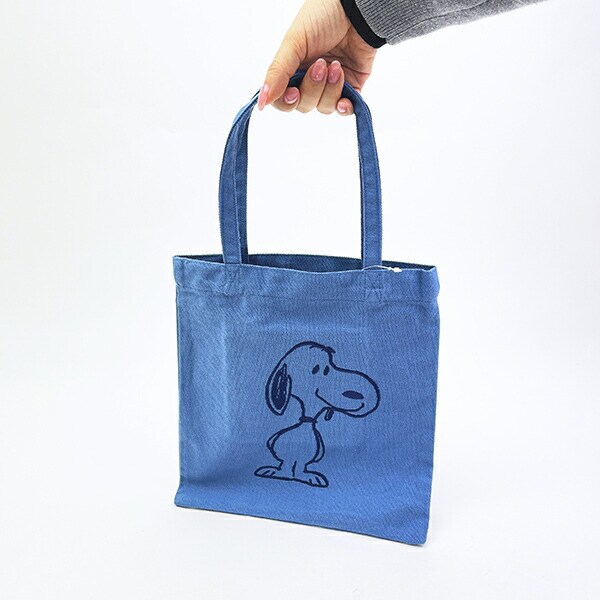 スヌーピー 刺繍ミニトートバッグ ネイビー ランチ SNOOPY