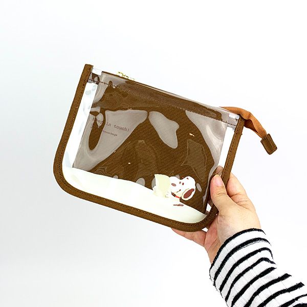 スヌーピー レイヤーポーチ Keep In Touch ブラウン クリア 小物入れ