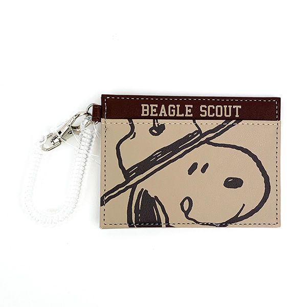 スヌーピー シングルパスケース フェイスアップ ビーグル・スカウト ブラウン