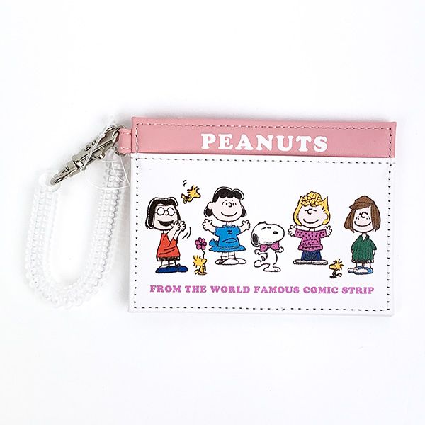 スヌーピー シングルパスケース フレンズ 定期入れ ホワイト　ピンク SNOPPY