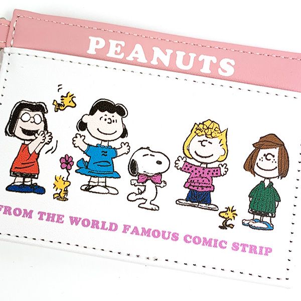 スヌーピー シングルパスケース フレンズ 定期入れ ホワイト　ピンク SNOPPY