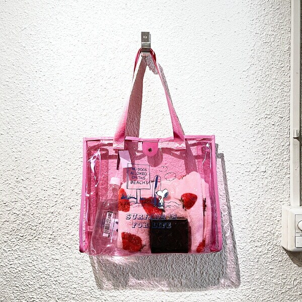 SNOOPY スヌーピー クリアトート L ピンク サーフスヌーピー バッグ デイユーズ アウトドア プール ヨガ サウナ