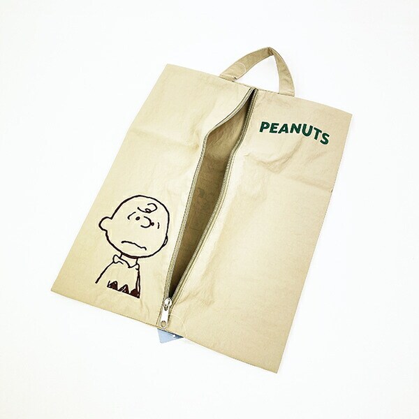 スヌーピー ワイドトラベルポーチ 収納ポーチ シューズ入れ ベージュ PEANUTS SNOOPY