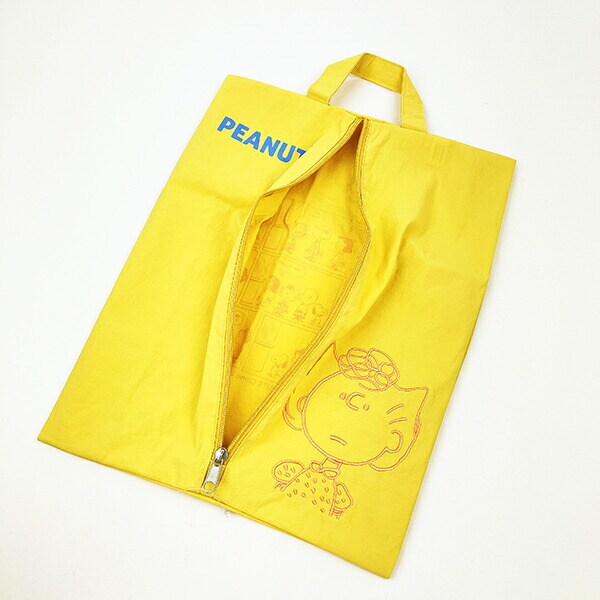 スヌーピー ワイドトラベルポーチ 収納ポーチ シューズ入れ イエロー PEANUTS SNOOPY