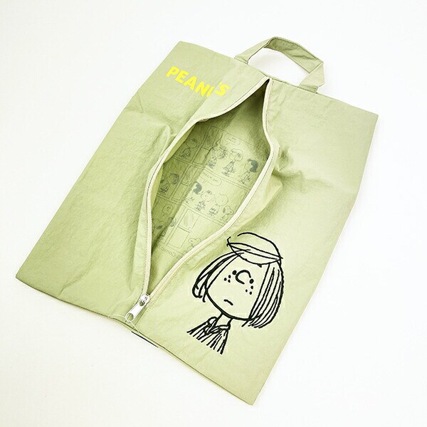 スヌーピー ワイドトラベルポーチ 収納ポーチ シューズ入れ グリーン PEANUTS SNOOPY