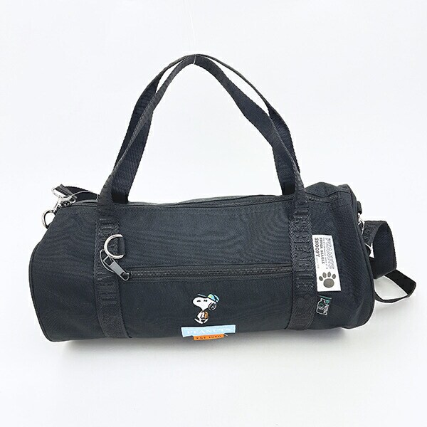 スヌーピー ショルダー付きロールボストンバッグ ブラック 2WAY RE-PET SNOOPY