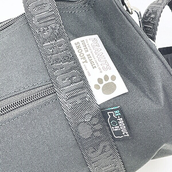 スヌーピー ショルダー付きロールボストンバッグ ブラック 2WAY RE-PET SNOOPY