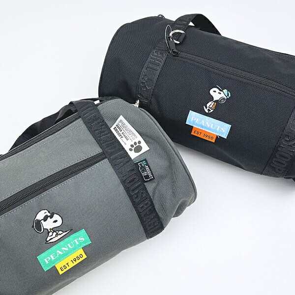 スヌーピー ショルダー付きロールボストンバッグ ブラック 2WAY RE-PET SNOOPY