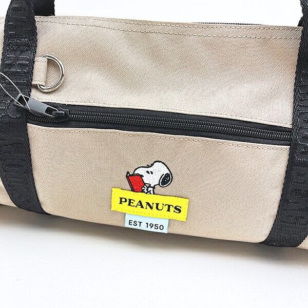 スヌーピー RE-PET ショルダー付き ロールボストンバッグ ベージュ SNOOPY