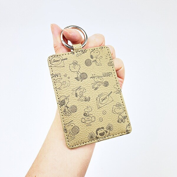 スヌーピー シングルパスケース エンボス ベージュ SNOOPY
