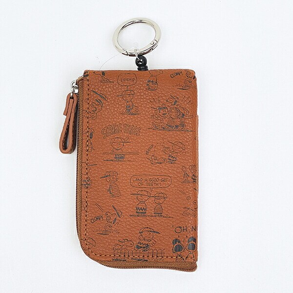 スヌーピー キー&パスポーチ ブラウン エンボス SNOOPY