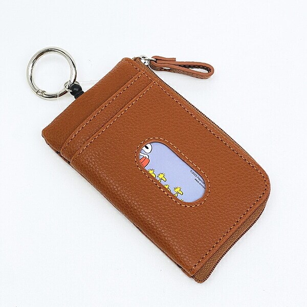 スヌーピー キー&パスポーチ ブラウン エンボス SNOOPY