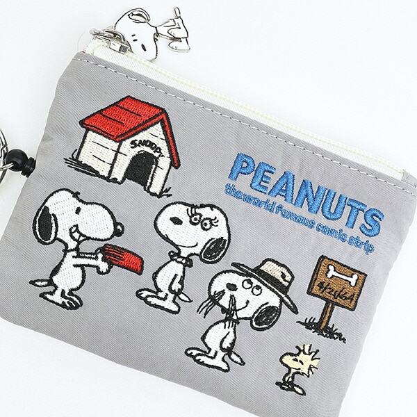 スヌーピー オール 刺繍パスポーチ グレー SNOOPY