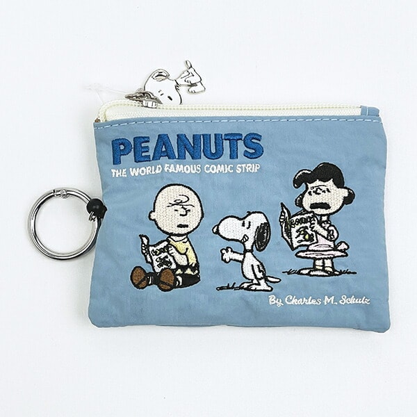 スヌーピー ALL刺繍パスポーチ ブルー 定期入れ SNOOPY