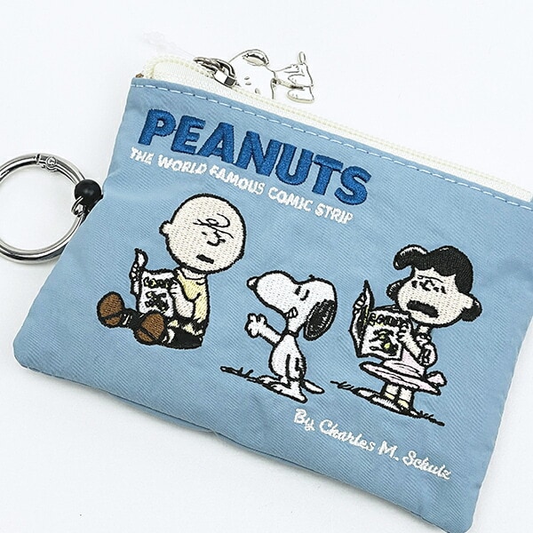 スヌーピー ALL刺繍パスポーチ ブルー 定期入れ SNOOPY