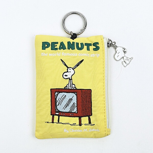 スヌーピー ALL刺繍パスポーチ イエロー 定期入れ SNOOPY