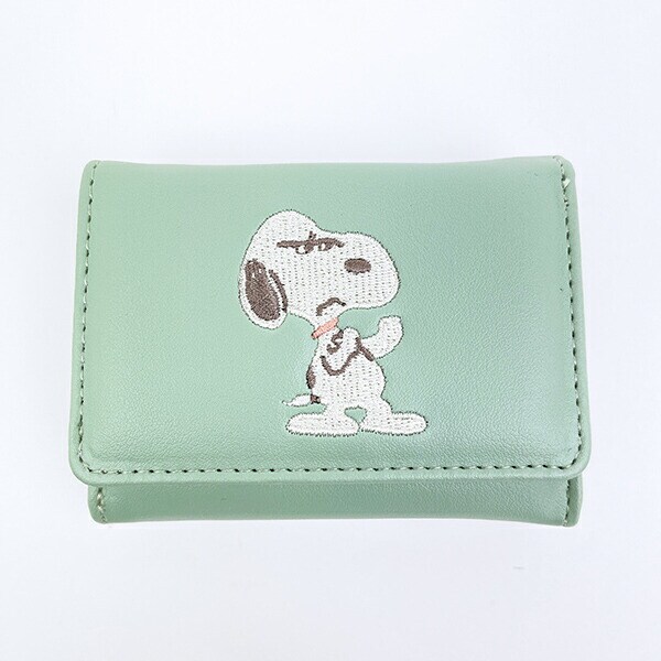 スヌーピー コンパクト三つ折財布 グリーン SNOOPY