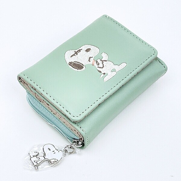 スヌーピー コンパクト三つ折財布 グリーン SNOOPY