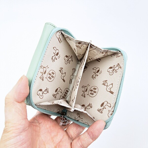 スヌーピー コンパクト三つ折財布 グリーン SNOOPY