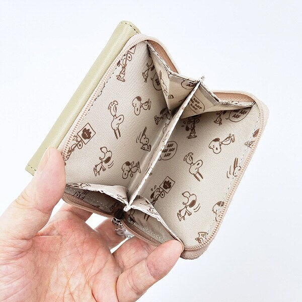 スヌーピー ウッドストック コンパクト三つ折財布 ベージュ SNOOPY