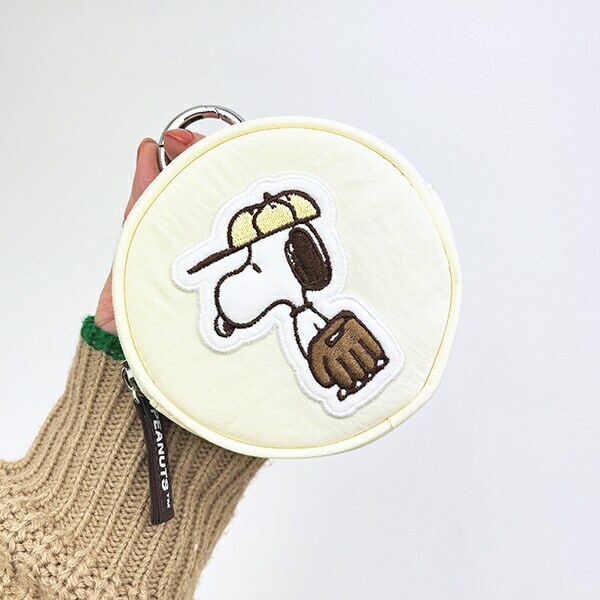 スヌーピー サークルポーチ アイボリー ベースボール SNOOPY