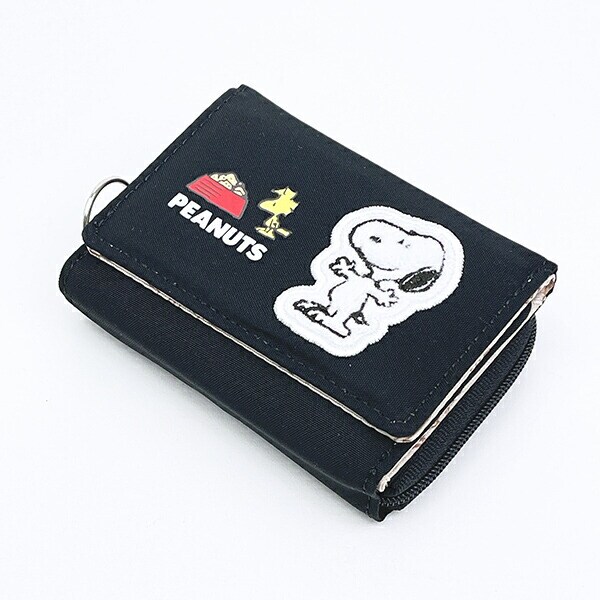 スヌーピー コンパクト三つ折り財布 ブラック SNOOPY