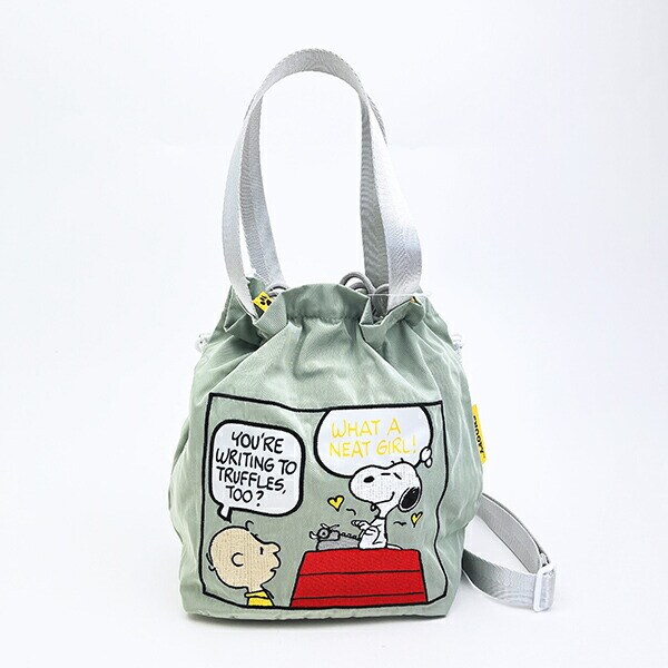 スヌーピー チャーリーブラウン ＡＬＬ刺しゅうショルダー巾着バッグ タイプライター SNOOPY