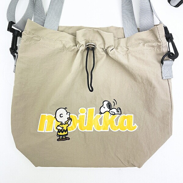 スヌーピー チャーリーブラウン 巾着ショルダーバッグ ベージュ SNOOPY