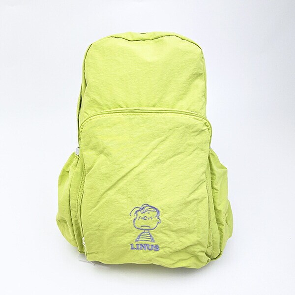 スヌーピー ライナス パッカブルリュックサック アップリケ刺しゅう グリーン バッグ SNOOPY