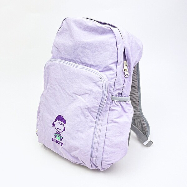 スヌーピー ルーシー パッカブルリュックサック アップリケ刺しゅう パープル バッグ SNOOPY