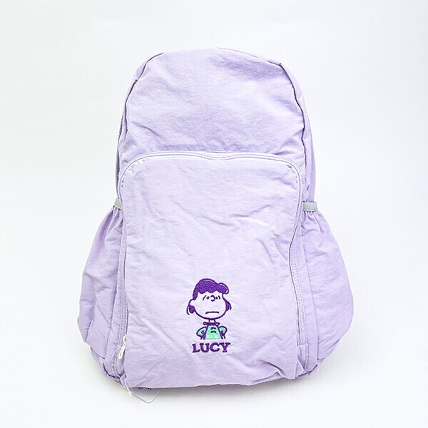 スヌーピー ルーシー パッカブルリュックサック アップリケ刺しゅう パープル バッグ SNOOPY