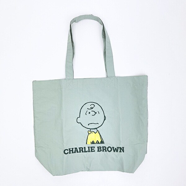 スヌーピー チャーリーブラウン トートバッグ アップリケ刺しゅう グリーン SNOOPY