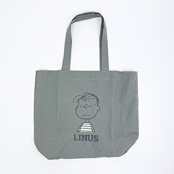 スヌーピー ライナス トートバッグ アップリケ刺しゅう グレー SNOOPY