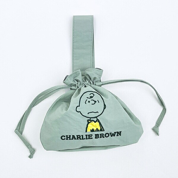スヌーピー チャーリーブラウン 巾着バッグ アップリケ刺繍 ランチ SNOOPY