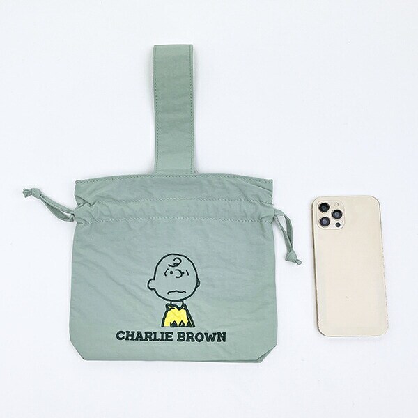 スヌーピー チャーリーブラウン 巾着バッグ アップリケ刺繍 ランチ SNOOPY