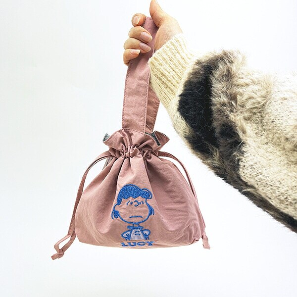 スヌーピー ルーシー 巾着バッグ アップリケ刺? ランチ SNOOPY