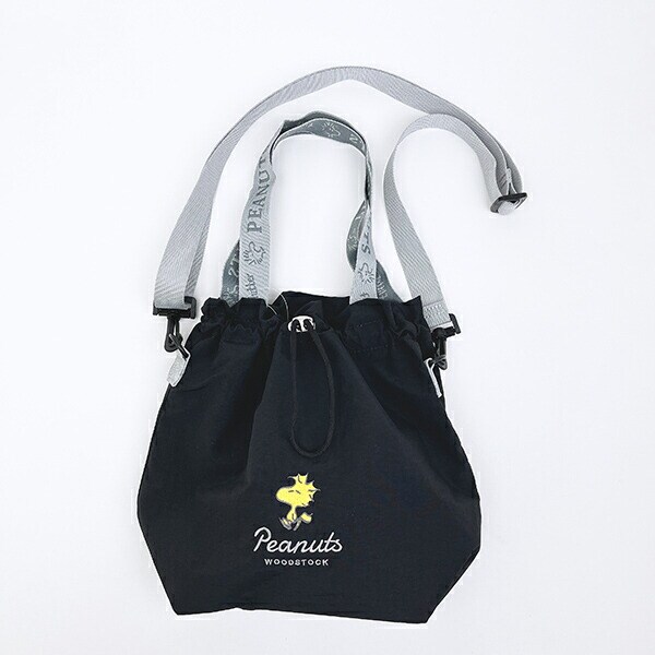 スヌーピー ウッドストック 巾着ショルダーバッグ ブラック SNOOPY