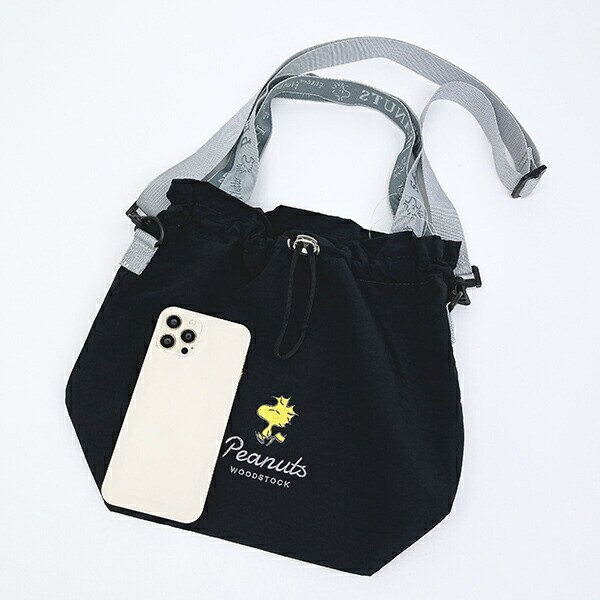 スヌーピー ウッドストック 巾着ショルダーバッグ ブラック SNOOPY