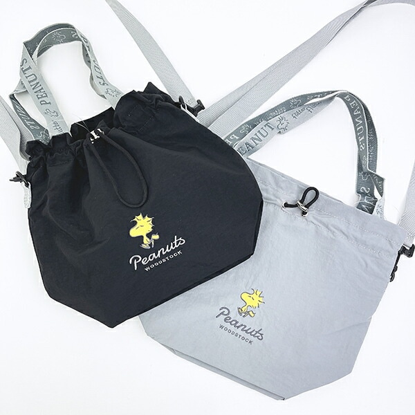 スヌーピー ウッドストック 巾着ショルダーバッグ ブラック SNOOPY