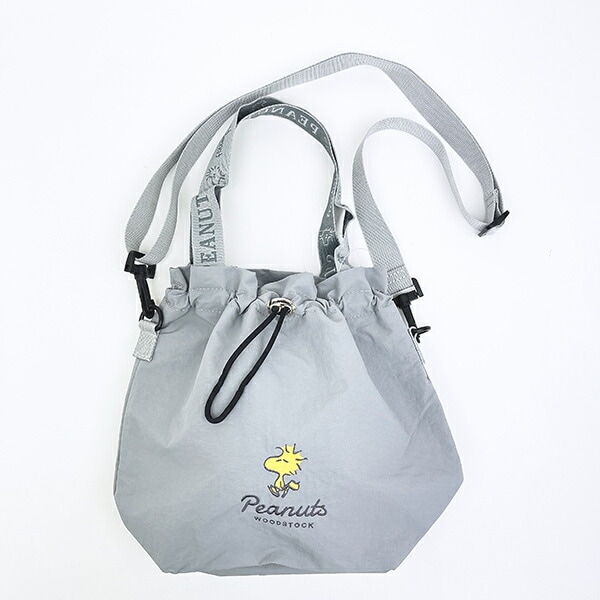 スヌーピー ウッドストック 巾着ショルダーバッグ グレー SNOOPY
