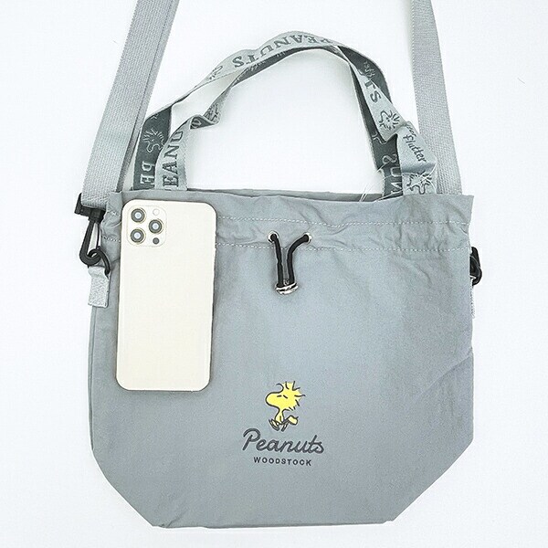 スヌーピー ウッドストック 巾着ショルダーバッグ グレー SNOOPY