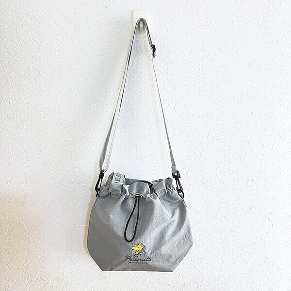 スヌーピー ウッドストック 巾着ショルダーバッグ グレー SNOOPY