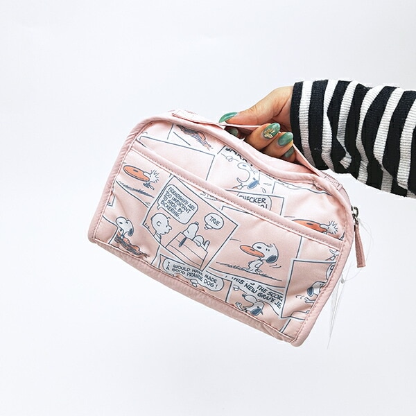 スヌーピー 仕切りポーチ (ピンク) コミックトラベルシリーズ SNOOPY