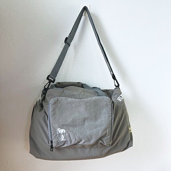 スヌーピー パッカブルボストン トラベルバッグ ライトグレー SNOOPY