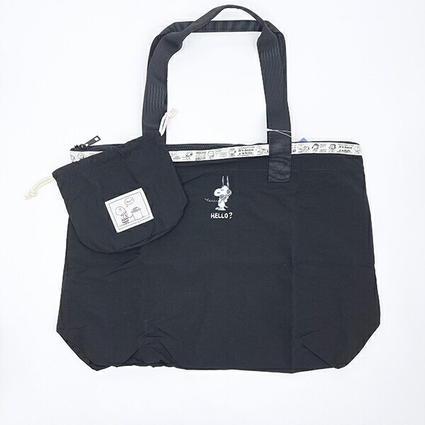 スヌーピー 巾着付きスーベニアトートバッグ (ブラック) トラベル SNOOPY