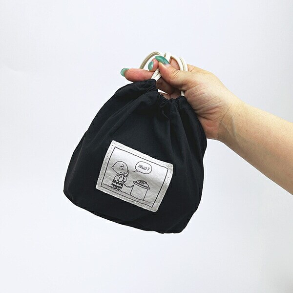 スヌーピー 巾着付きスーベニアトートバッグ (ブラック) トラベル SNOOPY